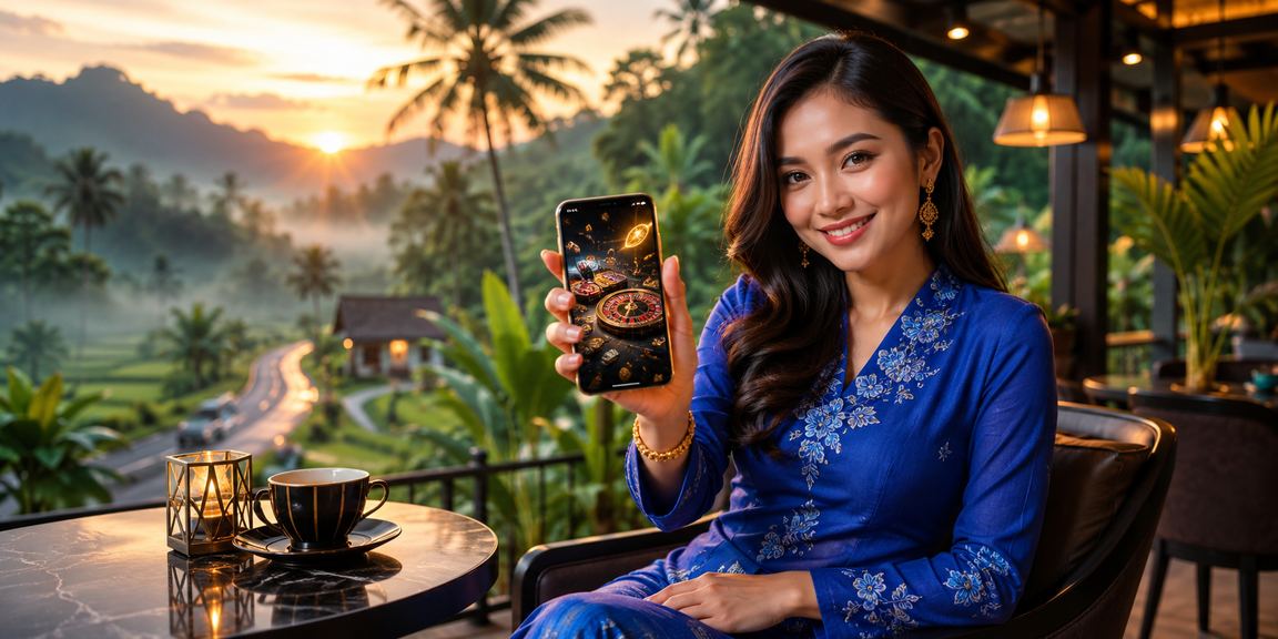 Antara muka kasino mudah alih Malaysia dengan pakaian baju kurung mencerminkan budaya tempatan
